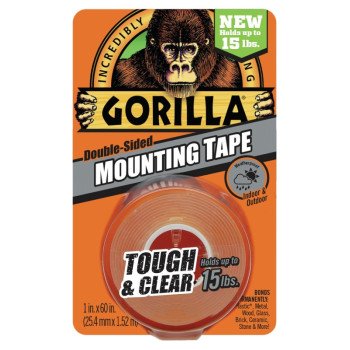 Gorilla Tough & Clear 6065101 Mounting Tape, 60 in L, 1 in W, Clear