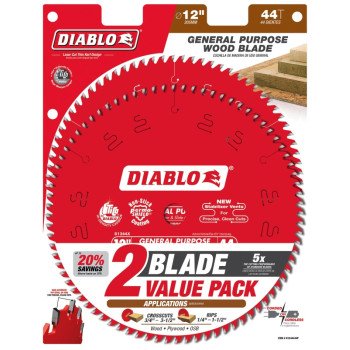 Diablo D124444VP Saw Blade, 12 in Dia, 44-Teeth