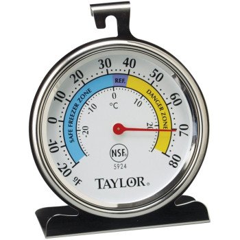 Taylor 5924 Fridge/Freezer Thermometer,-20 to 80 deg F, Analog Display, White