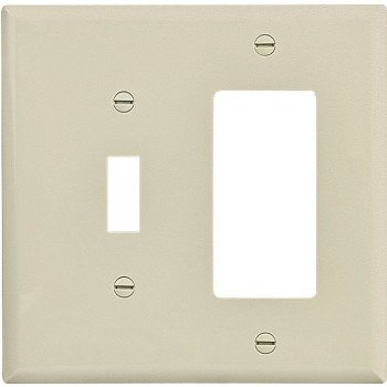 Eaton Wiring Devices PJ126V-SP-L Combination Wallplate, 4-7/8 in L, 4-15/16 in W, Mid, 2-Gang, Polycarbonate, Ivory