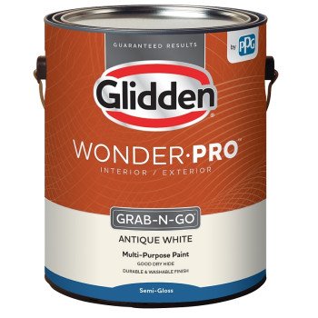 Glidden Wonder-Pro GLWP32AW/01 Interior/Exterior Paint, Semi-Gloss Sheen, Antique White, 1 gal