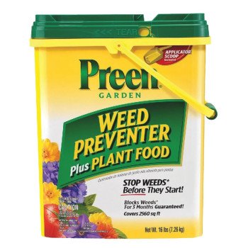 Preen 21-63907 Weed Preventer Plus Plant Food, Granular, 16 lb Drum