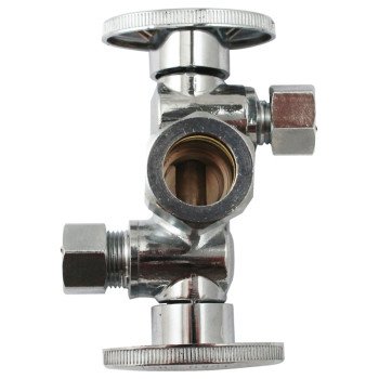 Plumb Pak K2903DHLF Dual Shut-Off Valve, 5/8 x 3/8 x 3/8 in Connection, Compression, 250 psi Pressure, Brass Body