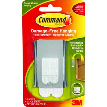 Command 17048 Universal Picture Hanger, 8 lb, Metal, Sticky Nail Mounting