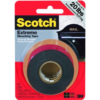 Scotch 414 Mounting Tape, 60 in L, 1 in W, Black