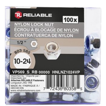 Reliable HNLNZ1024VP Lock Nut, UNC-UNF Thread, 10-24 Thread, Steel, Zinc, NE2 Grade, 100/BX