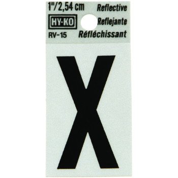 Hy-Ko RV-15/X Reflective Letter, Character: X, 1 in H Character, Black Character, Silver Background, Vinyl