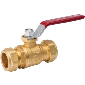 B & K 107-023NL Ball Valve, 1/2 in Connection, Compression, 200 psi Pressure, Manual Actuator, Brass Body