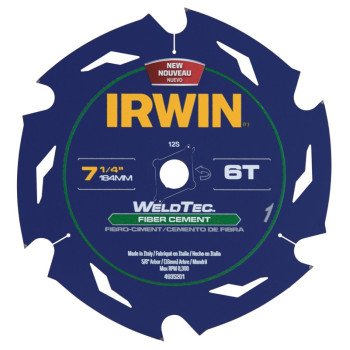 IRWIN MARATHON 4935201 Circular Saw Blade, 7-1/4 in Dia, 5/8 in Arbor, 6-Teeth, Carbide Cutting Edge