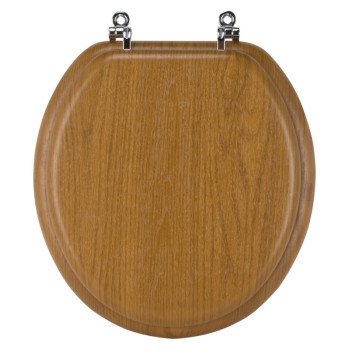 ProSource T-17WO-3L-C Toilet Seat, Round, MDF with Plastic Wood Veneer, Oak Wood, Bar Hinge