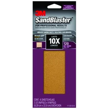 3M SandBlaster Series 11120-G-6 Sandpaper, 9 in L, 3-2/3 in W, 120 Grit, Medium, Aluminum Oxide Abrasive