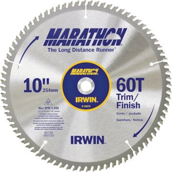 Irwin Marathon 14074 Table Saw Blade, 10 in Dia, 5/8 in Arbor, 60-Teeth, Carbide Cutting Edge