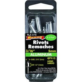 Arrow RLA3/16 Pop Rivet, Long, 1/2 in L, Aluminum, 12/PK