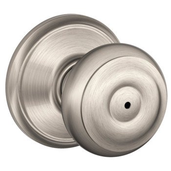 Schlage F Series F40VGEO619 Privacy Lockset, Round Design, Knob Handle, Satin Nickel, Metal, Interior Locking