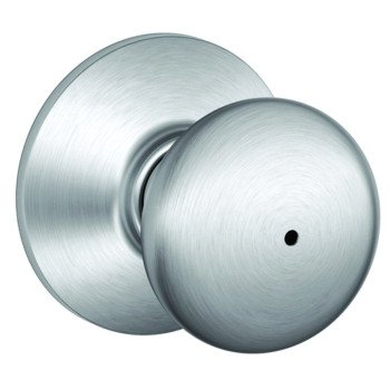 Schlage Plymouth Series F40CSVPLY626 Privacy Lockset, Round Design, Knob Handle, Satin Chrome, Metal, Interior Locking