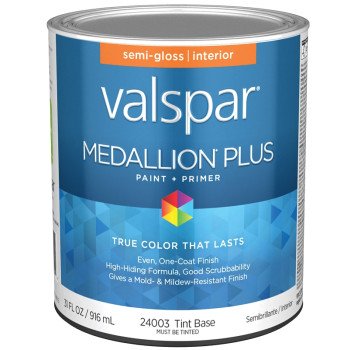 Valspar Medallion Plus 2700 028.0024003.005 Latex Paint, Acrylic Base, Semi-Gloss Sheen, Tint Base, 1 qt