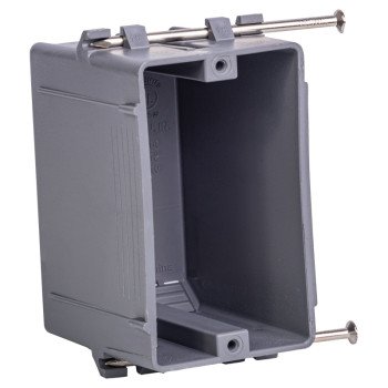 Gardner Bender BOX-NS18 Switch/Outlet Box, Standard Outlet, 1-Gang, 4-Knockout, PVC, Gray, In-Wall, Nail Mounting, 1/EA