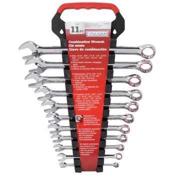 Vulcan TR-H11 Combination Wrench Set, 11-Piece, Chrome Vanadium Steel, Mirror Polish, Silver