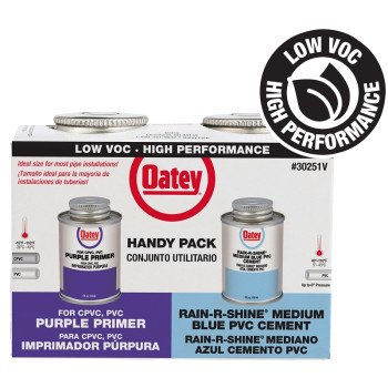 Oatey Rain-R-Shine 30251V PVC Cement and Primer Kit, 4 oz, Liquid, Blue/Purple