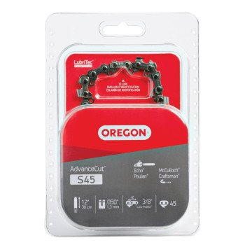 Oregon S45 Chainsaw Chain, 12 in L Bar, 0.05 Gauge, 3/8 in TPI/Pitch, 45-Link