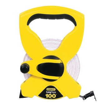 STANLEY 34-790 Measuring Tape, 100 ft L Blade, 1/2 in W Blade, Fiberglass Blade, ABS Case, Black/Yellow Case