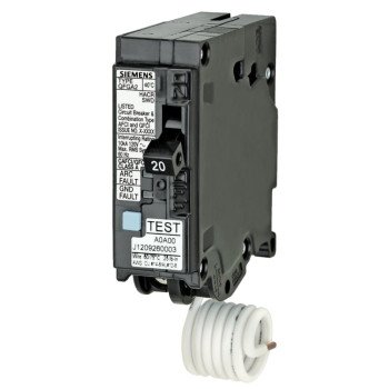 Siemens Q120DF Circuit Breaker, AFCI, GFCI, 20 A, 1 -Pole, 120 V, Instantaneous, Non-Interchangeable Trip, Black