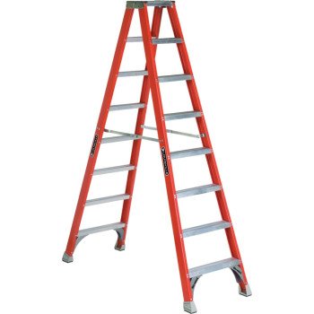 Louisville FM1508 Twin Front Ladder, 147 in Max Reach H, 7-Step, 300 lb, Type IA Duty Rating, 3 in D Step, Fiberglass