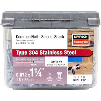 Simpson Strong-Tie S3NCXW1 Trim Nail, 3D, 1-1/4 in L, Stainless Steel