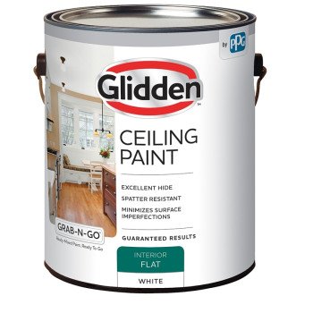 Glidden Grab-N-Go 2070T/01 Ceiling Paint, Flat, White, 1 gal, Resists: Spatter, Latex Base