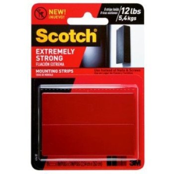 Scotch-Mount 414H-ST Extreme Mounting Strip, 3 in L, 1 in W, Closed-Cell Acrylic Foam Backing, Black