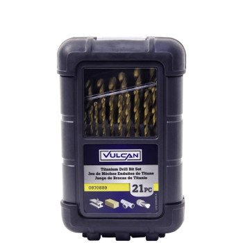 Vulcan 211990OR Drill Bit Set, 21-Piece, High Speed Steel/Titanium Nitride, Bright Yellow