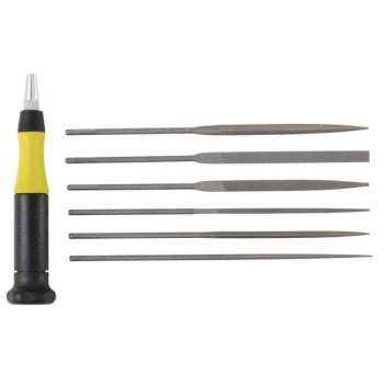 General 707476 Needle File Set with Locking Screw Chuck, 6-Piece, Steel