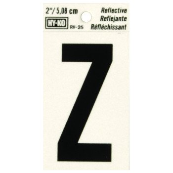 Hy-Ko RV-25/Z Reflective Letter, Character: Z, 2 in H Character, Black Character, Silver Background, Vinyl