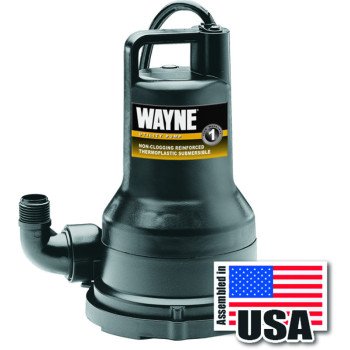 Wayne VIP Series VIP30 Submersible Pump, 120 V, 1/3 hp, 1-1/4 in Outlet, 2600 gph, Vortex Impeller, Thermoplastic