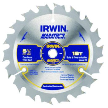 Irwin Marathon 14015 Circular Saw Blade, 5-3/8 in Dia, 0.39 in Arbor, 18-Teeth, Carbide Cutting Edge