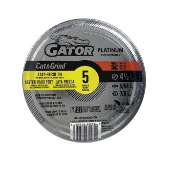 Gator 97525 Cut-Off Wheel, 4-1/2 in Dia, 5/64 in Thick, 7/8 in Arbor, Aluminum Oxide Abrasive