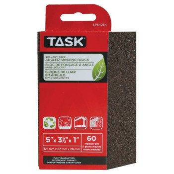 TASK Eco SP64284 Sanding Block, 5 in L, 3-1/2 in W, 60 Grit, Medium