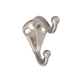 National Hardware V160 N325-480 Coat and Hat Hook, 35 lb, 2-Hook, Zinc, Satin Nickel