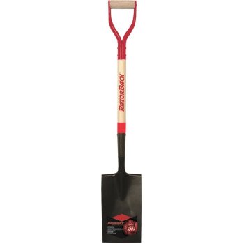 Razor-Back 46201 Border Spade, 7 in W Blade, Steel Blade, Wood Handle, D-Grip Handle, 28 in L Handle