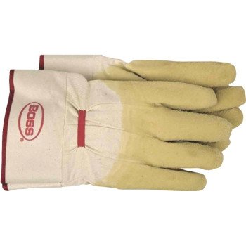 Boss 8424L Protective Gloves, L, Band Top Cuff, Cotton/Polyester Glove, White/Yellow