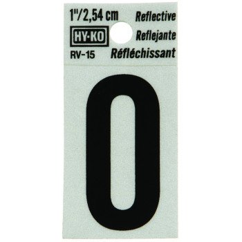 Hy-Ko RV-15/O Reflective Letter, Character: O, 1 in H Character, Black Character, Silver Background, Vinyl