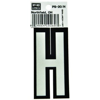 Hy-Ko PS-20/H Reflective Letter, Character: H, 3-1/4 in H Character, Black/White Character, Vinyl