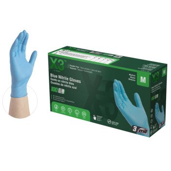 Ammex X344100 Non-Sterile Disposable Gloves, M, Nitrile, Powder-Free, Blue