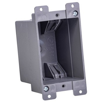 Gardner Bender BOX-RS14 Switch/Outlet Box, Standard Outlet, 1-Gang, 4-Knockout, PVC, Gray, In-Wall Mounting