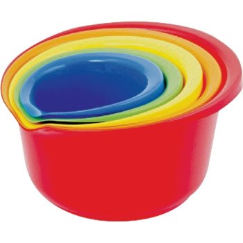 Chef Craft 21663 Mixing Bowl Set, 0.9, 1.5, 2.5, 4, 5.5 qt, Plastic, Assorted