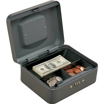 ProSource TS0037 Cash Box, 7-7/8 L x 6-1/4 W x 3-1/2 H in Exterior, Steel, Combination Lock, 3-Compartment