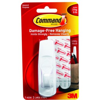 Command 17003 Utility Hook, 7/8 in Opening, 5 lb, 1-Hook, Plastic, White