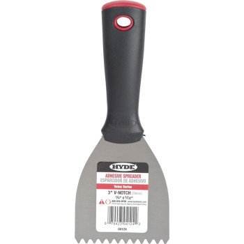 HYDE 04124 Adhesive Spreader, 3 in W Blade, Notched Blade, HCS Blade, Polypropylene Handle