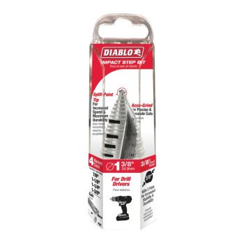 Diablo DSD1375S15 Step Drill Bit, 7/8 to 1-3/8 in Dia, 2-29/32 in OAL, Dual Flute, 3/8 in Dia Shank, Hex Shank