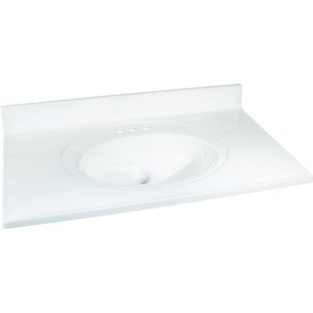 Foremost WS-2237 Vanity Top, 37 in OAL, 22 in OAW, Marble, Solid White, Oval Bowl, Countertop Edge